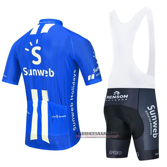 Abbigliamento Sunweb 2020 Manica Corta e Pantaloncino Con Bretelle Blu Bianco - Clicca l'immagine per chiudere